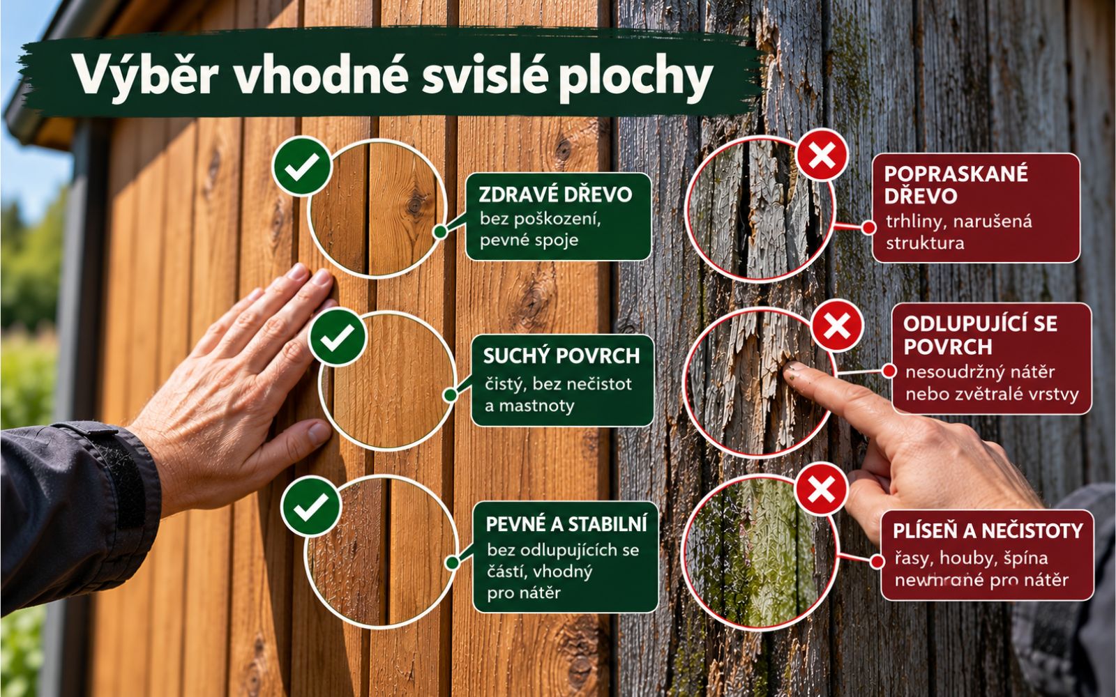 Výběr vhodné svislé plochy na dřevěné fasádě při práci s Rubio WoodCream